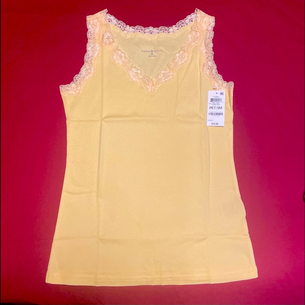 Karen Scott- Petite Cotton Lace-Trim Tank Top